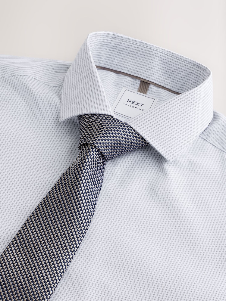 Grey Stripe Slim Fit Shirt And Tie Set - Image 7 of 8