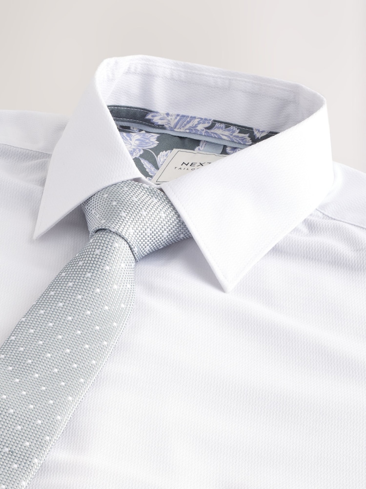 White/Sage Green Dot Slim Fit Occasion Shirt And Tie Pack - Image 1 of 8