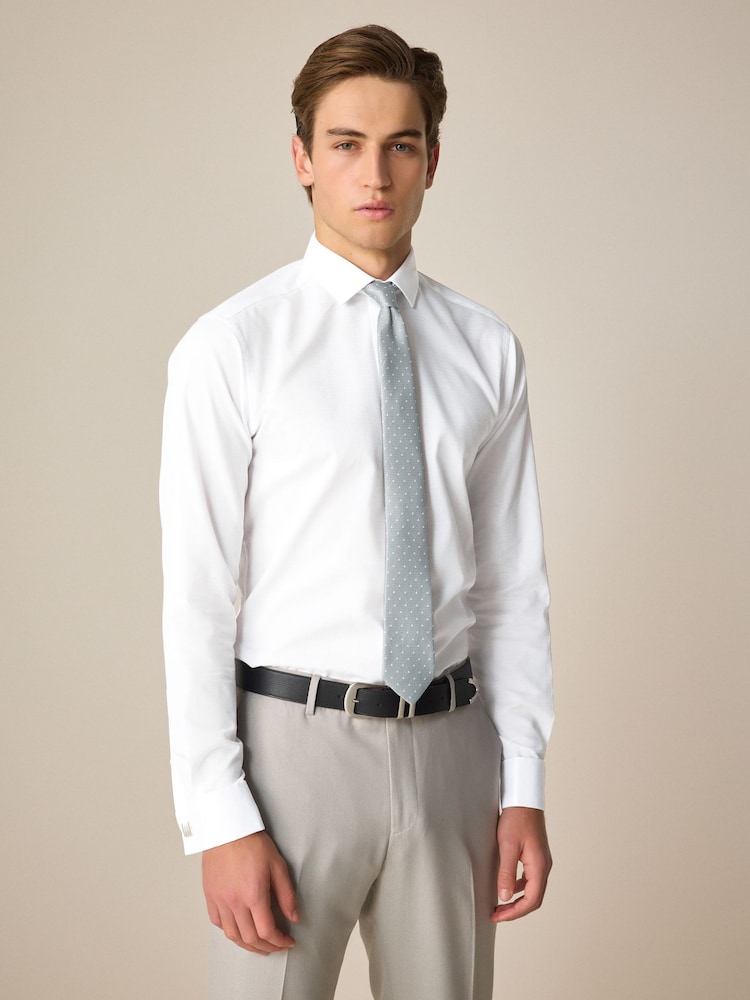 White/Sage Green Dot Slim Fit Occasion Shirt And Tie Pack - Image 2 of 8