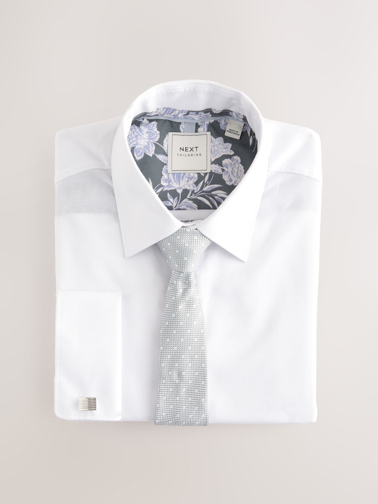 White/Sage Green Dot Slim Fit Occasion Shirt And Tie Pack - Image 7 of 8