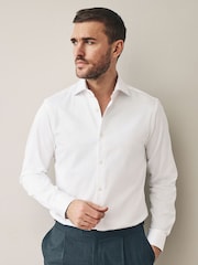 White Slim Fit 100% Pima Cotton Sateen Finish Long Sleeve Signature Shirt - Image 1 of 7