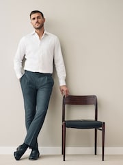 White Slim Fit 100% Pima Cotton Sateen Finish Long Sleeve Signature Shirt - Image 2 of 7