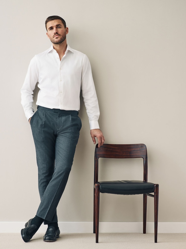 White Slim Fit 100% Pima Cotton Sateen Finish Long Sleeve Signature Shirt - Image 2 of 7