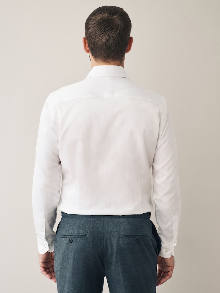White Slim Fit 100% Pima Cotton Sateen Finish Long Sleeve Signature Shirt - Image 3 of 7