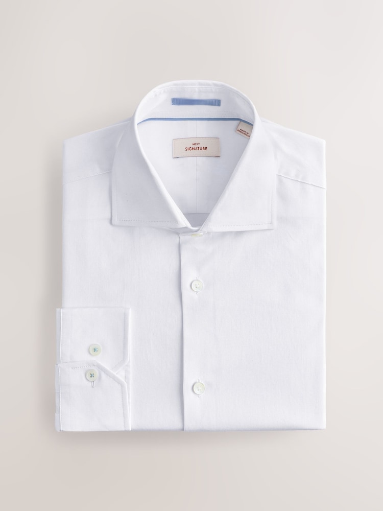 White Slim Fit 100% Pima Cotton Sateen Finish Long Sleeve Signature Shirt - Image 5 of 7
