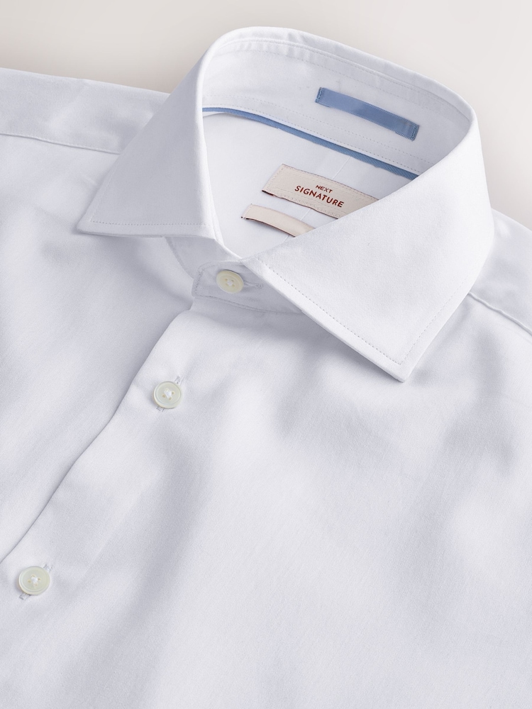 White Slim Fit 100% Pima Cotton Sateen Finish Long Sleeve Signature Shirt - Image 6 of 7