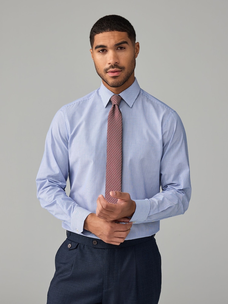 Blue Stripe Slim Fit Shirt And Tie Set - Image 1 of 8