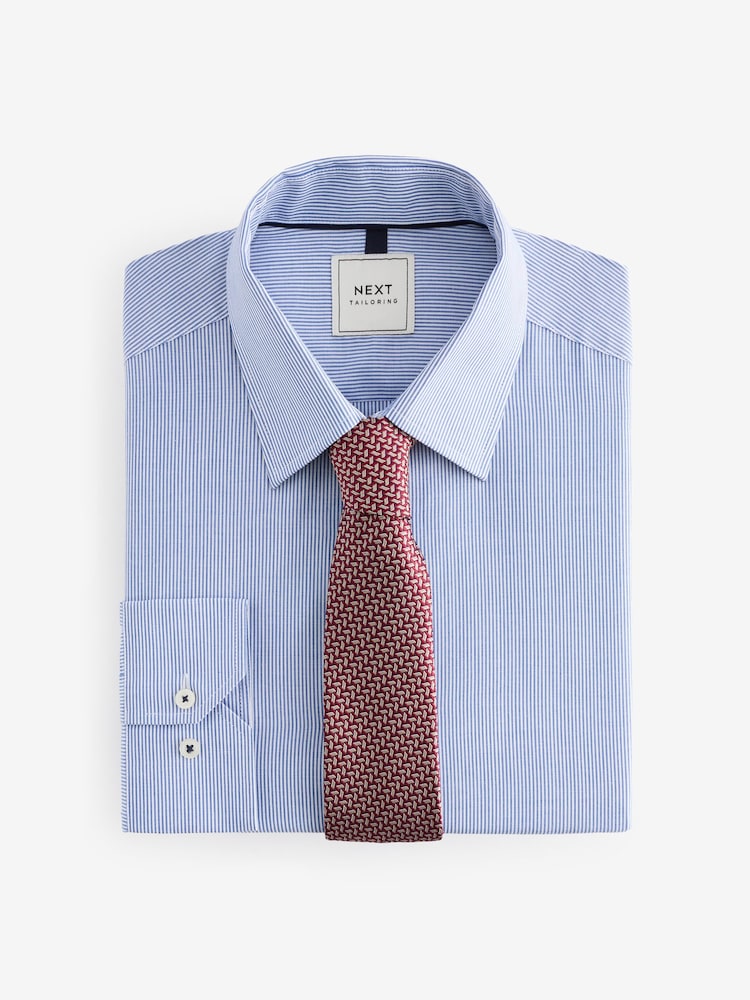 Blue Stripe Slim Fit Shirt And Tie Set - Image 6 of 8