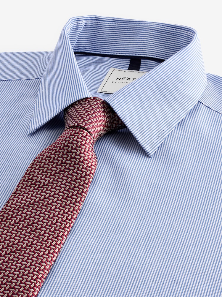 Blue Stripe Slim Fit Shirt And Tie Set - Image 7 of 8