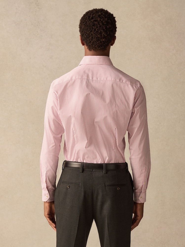 Red Stripe Slim Fit 100% Cotton Long Sleeve Shirt - Image 2 of 10 Red Stripe Slim Fit 100% Cotton Long Sleeve Shirt - Image 2 of 10