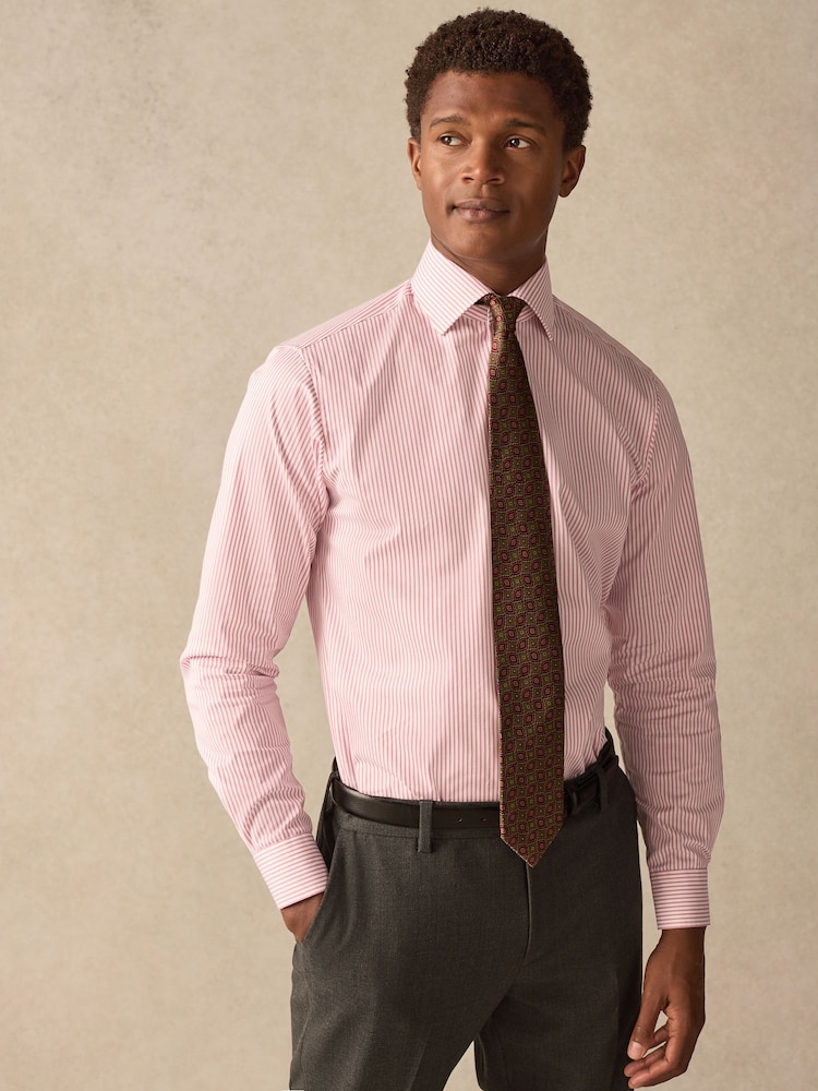 Red Stripe Slim Fit 100% Cotton Long Sleeve Shirt - Image 3 of 10