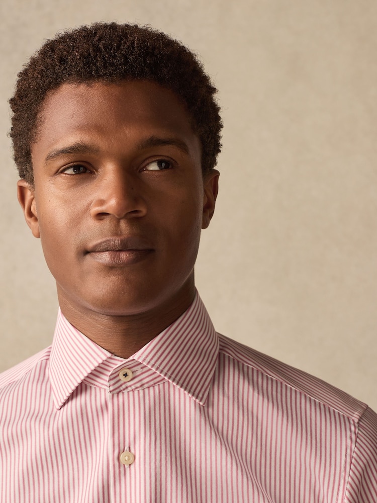 Red Stripe Slim Fit 100% Cotton Long Sleeve Shirt - Image 5 of 10