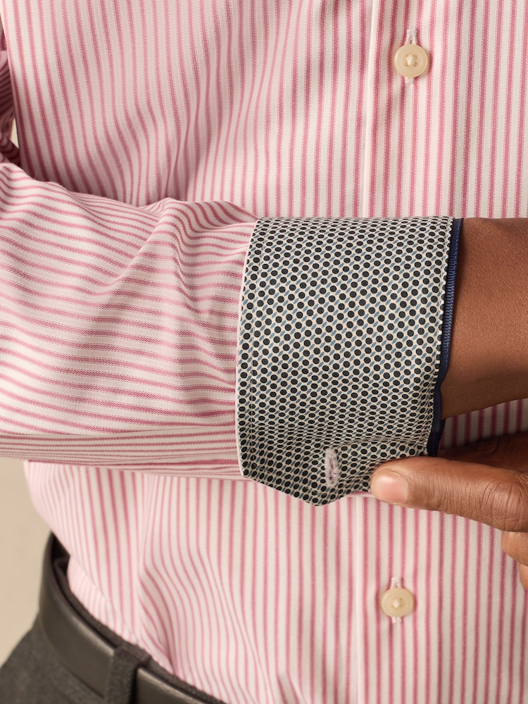 Red Stripe Slim Fit 100% Cotton Long Sleeve Shirt - Image 6 of 10