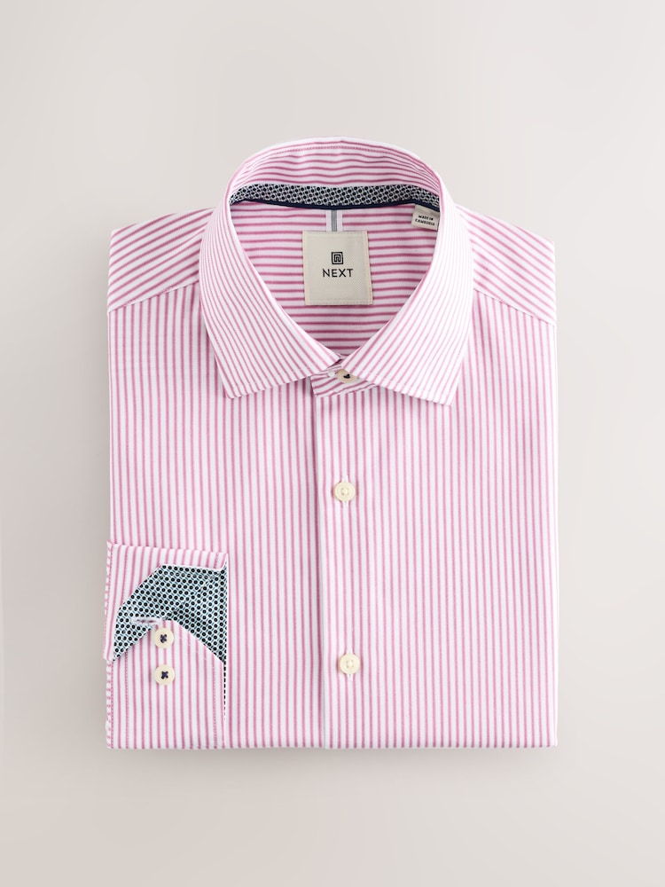 Red Stripe Slim Fit 100% Cotton Long Sleeve Shirt - Image 8 of 10