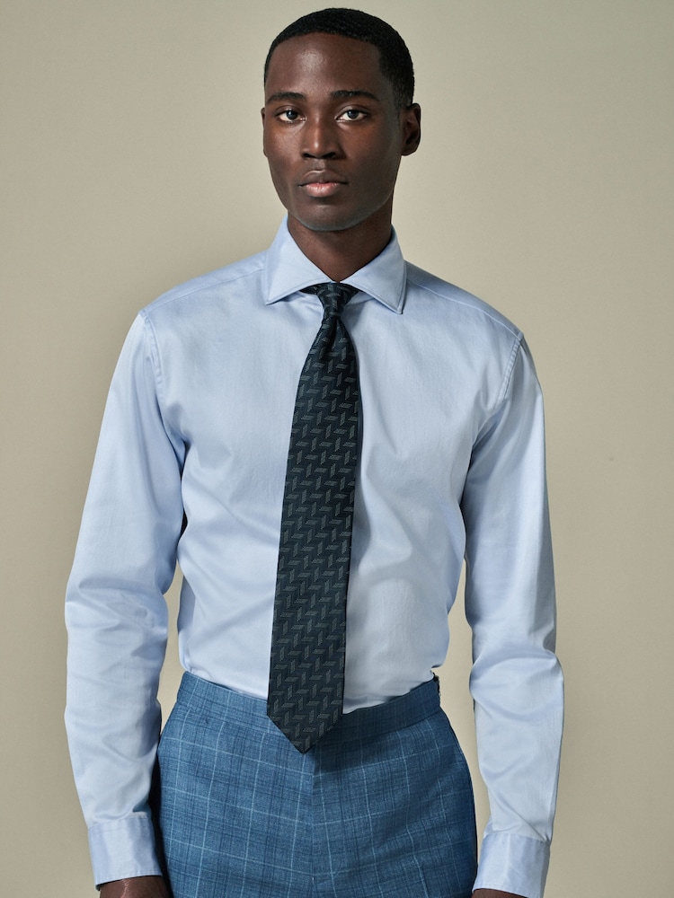 Синий - 100% Pima Cotton Sateen Finish Long Sleeve Signature Shirt - Изображение 1 из 7