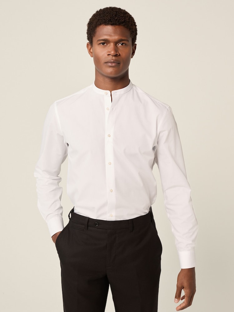 White Grandad Collar Easy Care Smart Shirt - Image 1 of 7