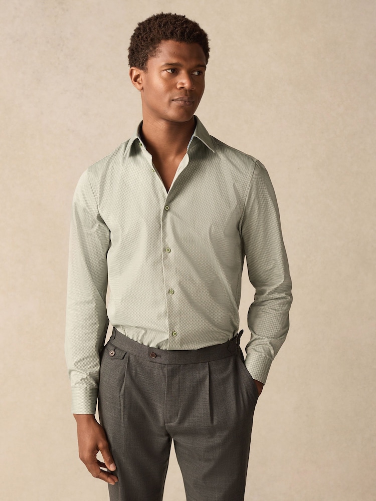 зеленый добби - Premium 100% Cotton Textured Shirt - Image 1 of 7