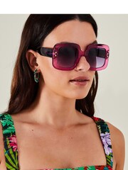 Accessorize Pink Oversized Crystal Square Sunglasses - Image 1 of 3