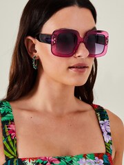 Accessorize Pink Oversized Crystal Square Sunglasses - Image 3 of 3