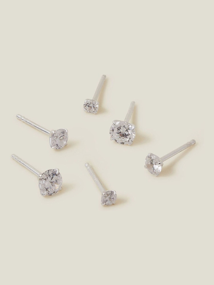 Accessorize Sterling Silver Plated Crystal Studs Earrings 3 Pack - Image 1 of 2 Accessorize Sterling Silver Plated Crystal Studs Earrings 3 Pack - Image 1 of 2