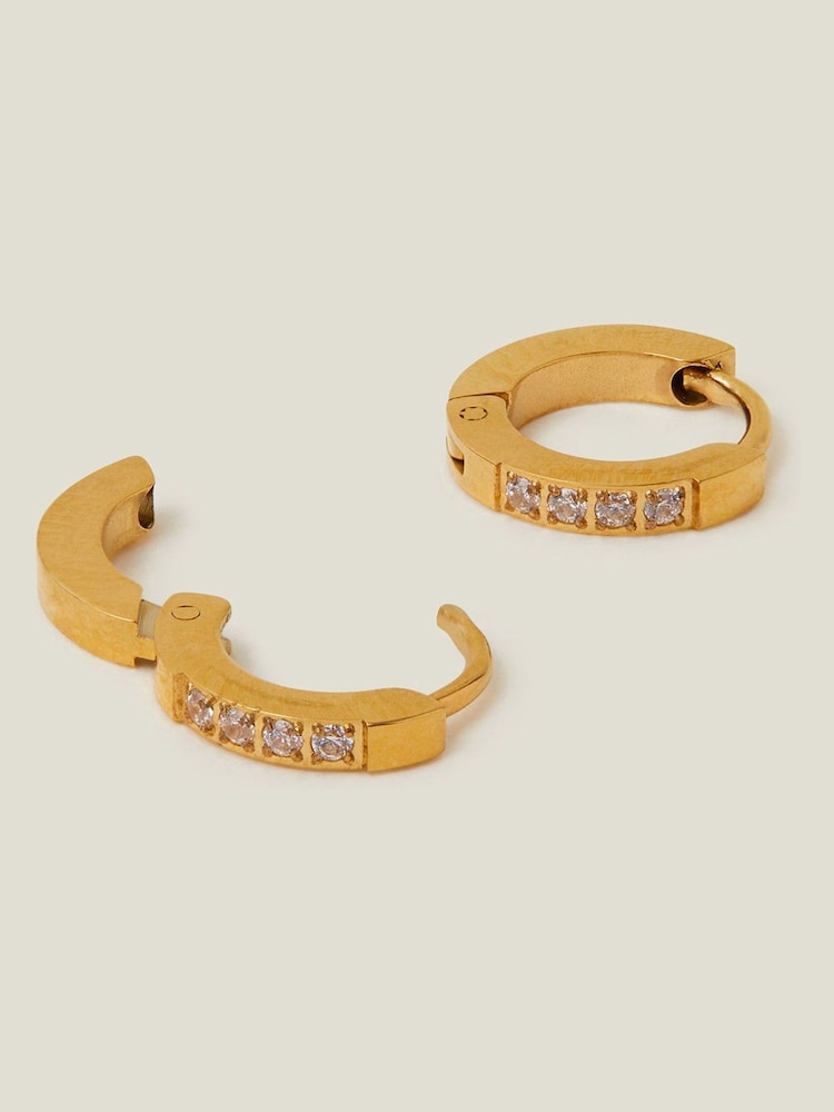 Accessorize Gold Tone Stainless Steel Sparkle Hoops - Image 1 of 3
