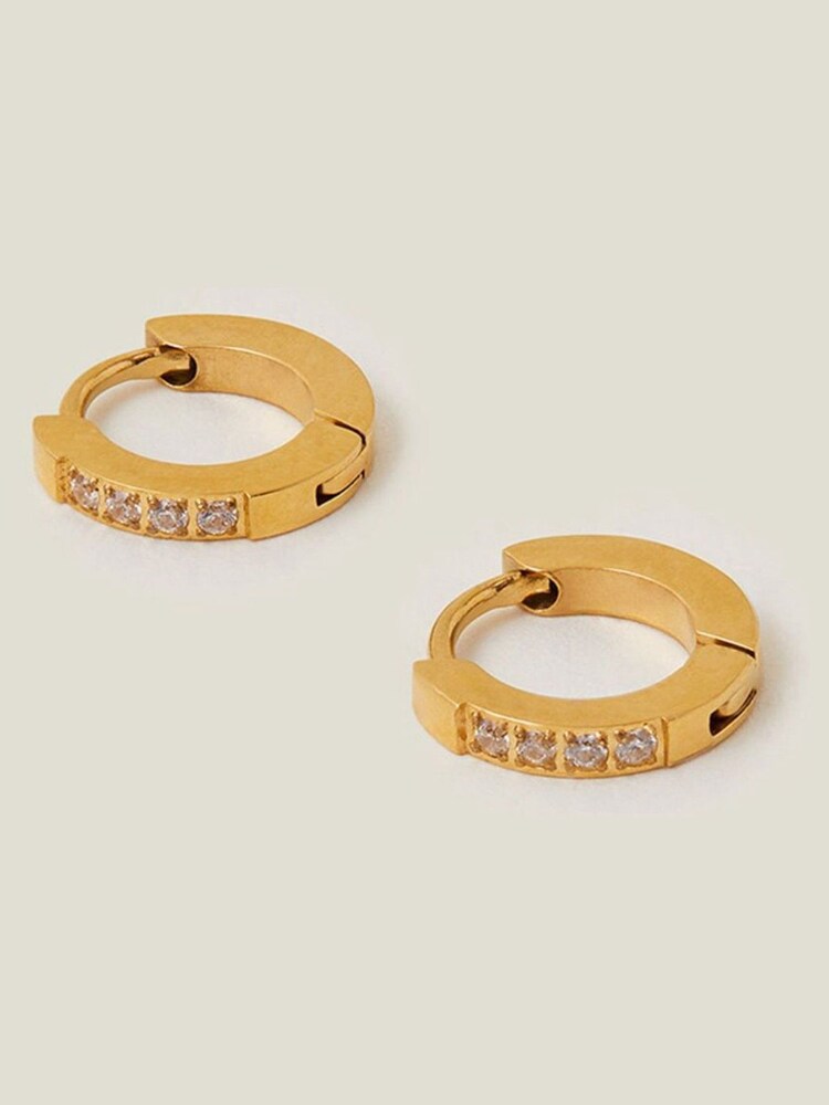 Accessorize Gold Tone Stainless Steel Sparkle Hoops - Image 2 of 3