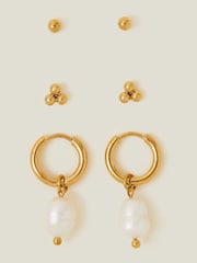 Accessorize Gold Tone Stainless Steel Pearl Earrings 3 Pack - Image 1 of 3