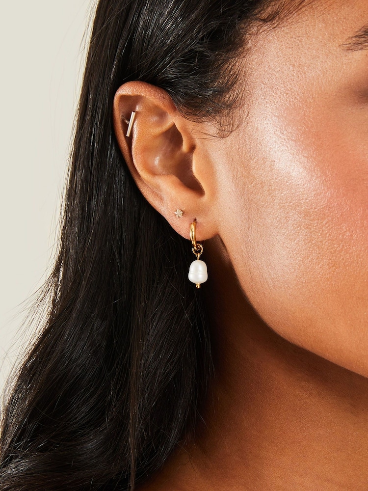 Accessorize Gold Tone Stainless Steel Pearl Earrings 3 Pack - Image 3 of 3