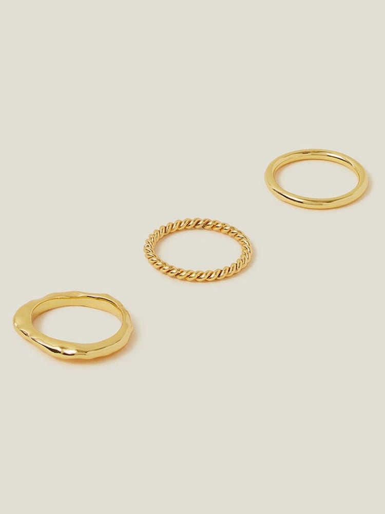 Accessorize 14ct Gold Plated Mixed Rings 3 Pack - Image 2 of 3 Accessorize 14ct Gold Plated Mixed Rings 3 Pack - Image 2 of 3