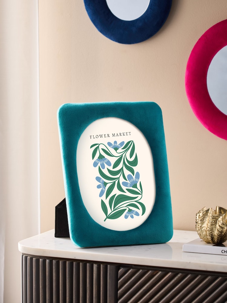 Teal Blue Velvet Photo Frame - Image 1 of 5