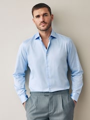 Mid Blue Slim Fit 100% Pima Cotton Sateen Finish Long Sleeve Signature Shirt - Image 1 of 4