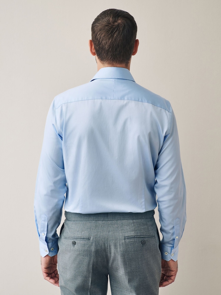 Mid Blue Slim Fit 100% Pima Cotton Sateen Finish Long Sleeve Signature Shirt - Image 3 of 4