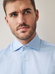 Mid Blue Slim Fit 100% Pima Cotton Sateen Finish Long Sleeve Signature Shirt - Image 4 of 4