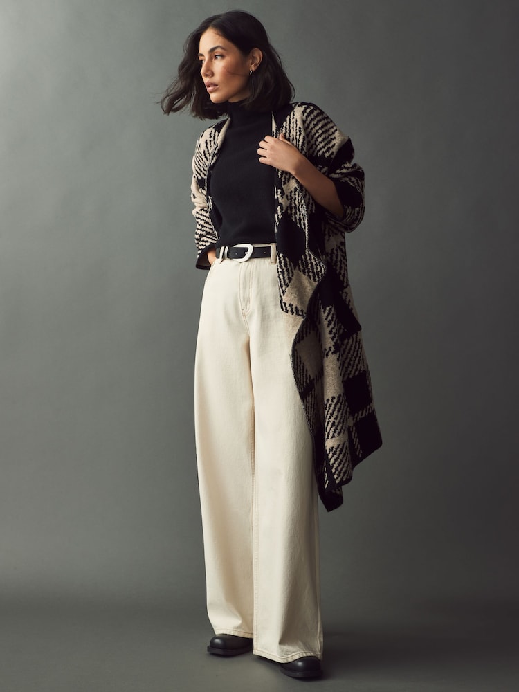 Black & White Soft Touch Waterfall Longline Knitted Cardigan Coatigan - Image 4 of 7