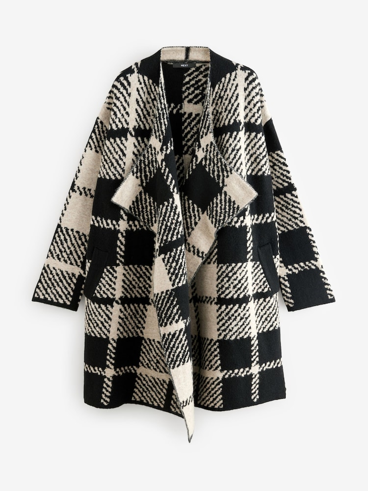 Black & White Soft Touch Waterfall Longline Knitted Cardigan Coatigan - Image 5 of 7