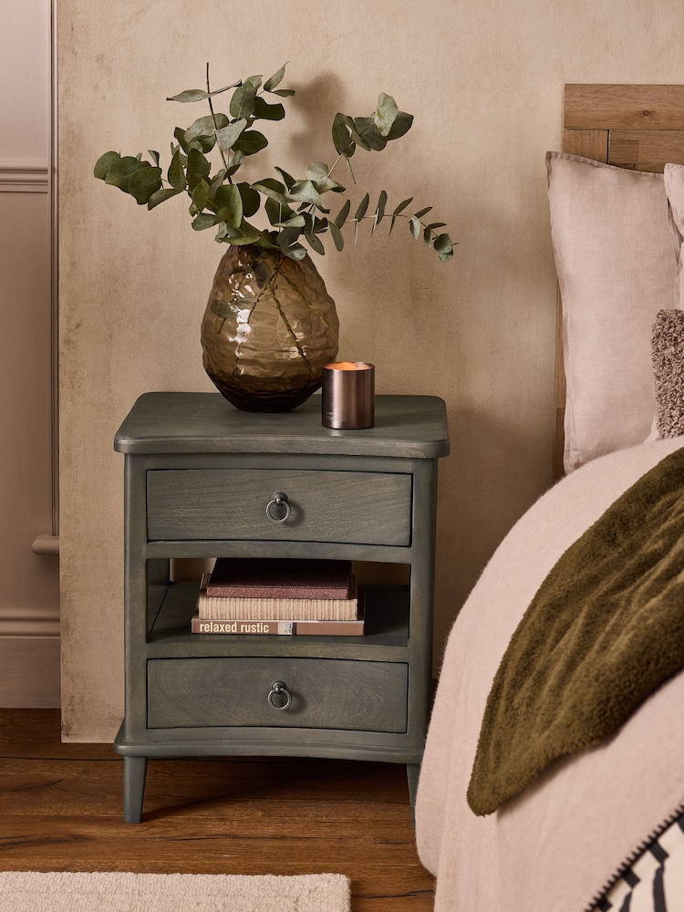 Light Grey Sadie Solid Mango Wood 2 Drawer Bedside Table - Image 1 of 7