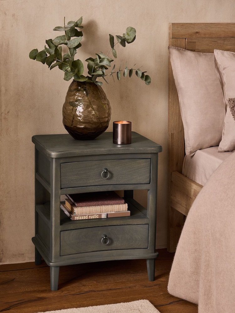 Light Grey Sadie Solid Mango Wood 2 Drawer Bedside Table - Image 2 of 7