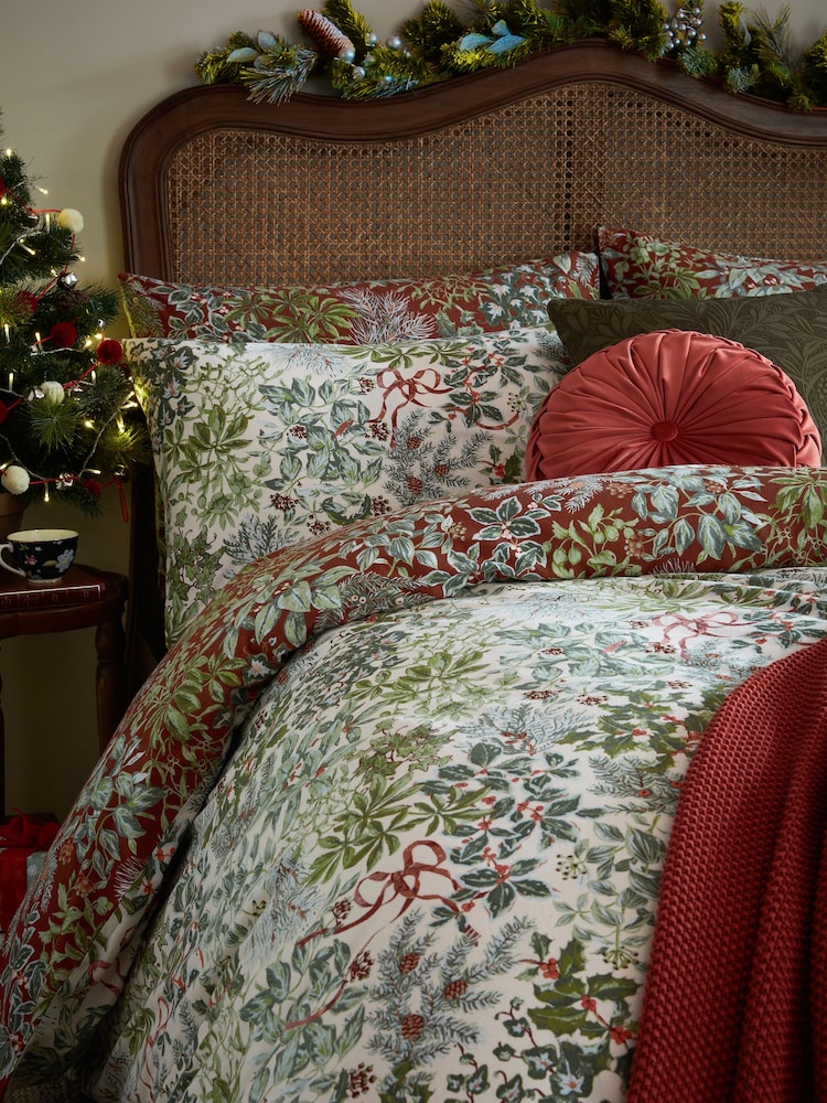 Laura Ashley Festive Red Crossdale Christmas Berries 100% Cotton Brushed Duvet Cover and Pillowcase Set - Image 3 of 10
