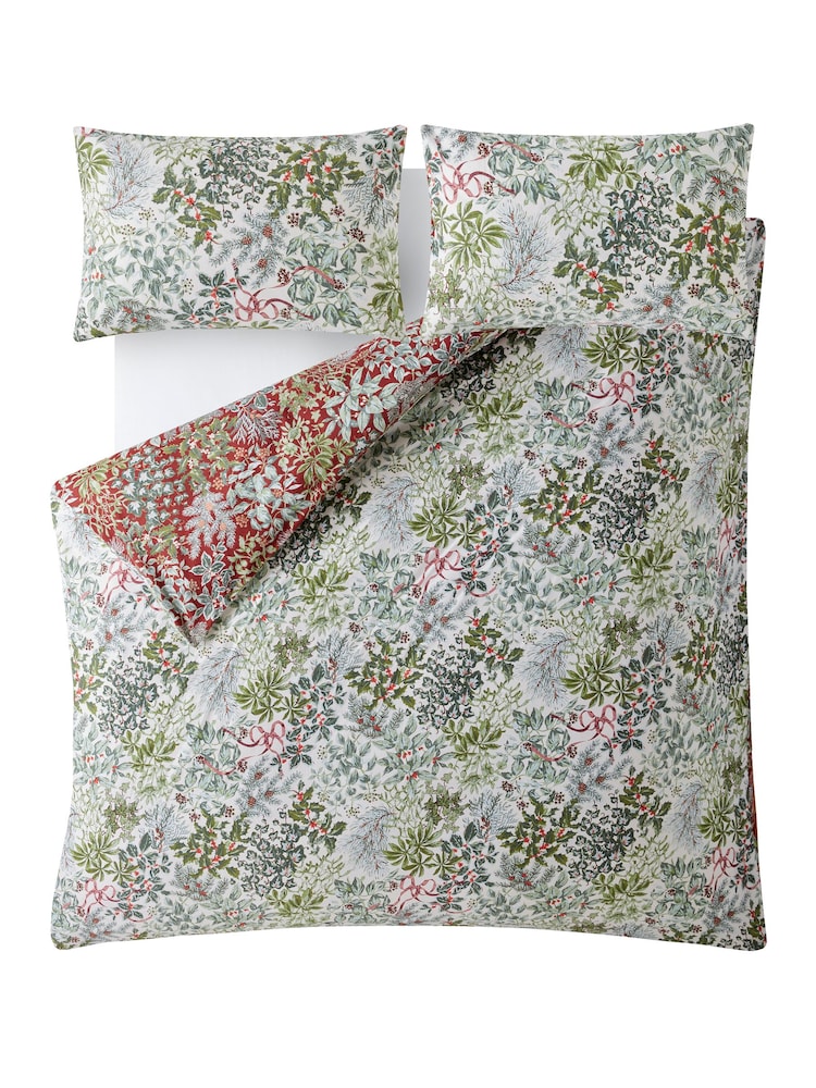 Laura Ashley Festive Red Crossdale Christmas Berries 100% Cotton Brushed Duvet Cover and Pillowcase Set - Image 5 of 10