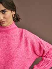 Pink Bright Roll Edge Shirt Layer Knitted 100% Cotton Jumper - Image 3 of 6
