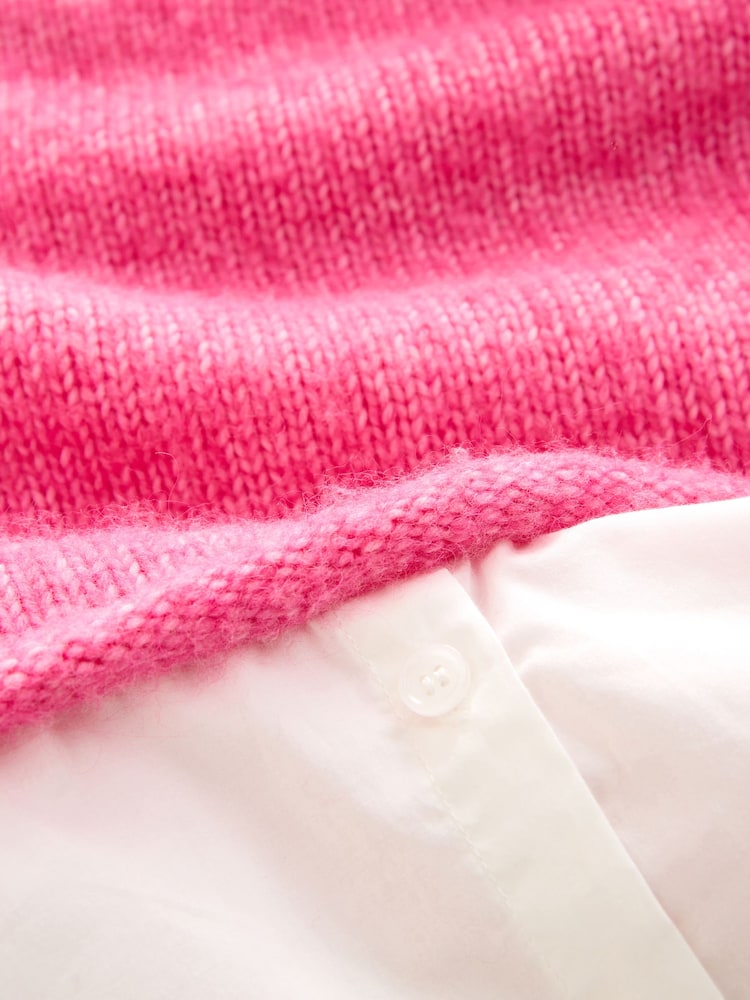 Pink Bright Roll Edge Shirt Layer Knitted 100% Cotton Jumper - Image 6 of 6