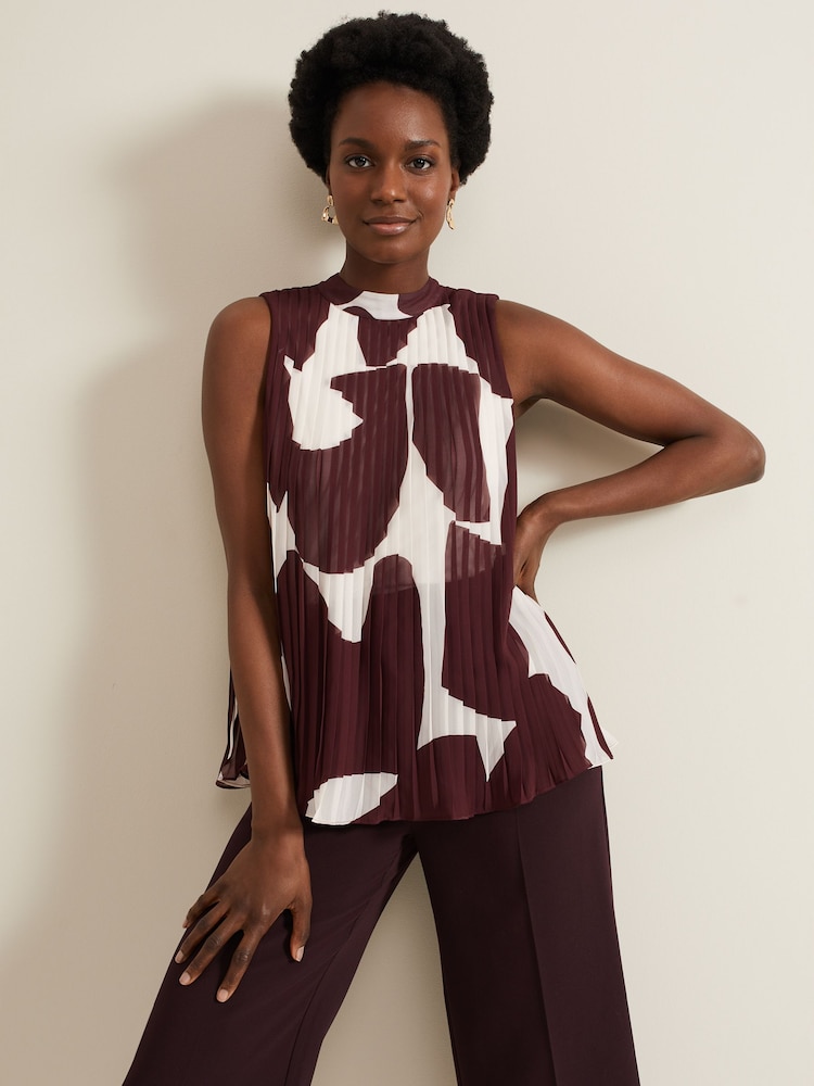Phase Eight Red Nina Abstract Pleat Top - Image 2 of 7