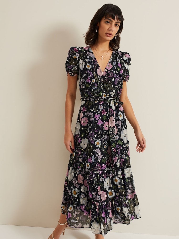 Phase Eight Azalea Print Fil Coupe Black Dress - Image 1 of 6