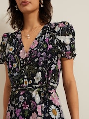 Phase Eight Azalea Print Fil Coupe Black Dress - Image 4 of 6