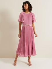 Phase Eight Pink Kathleen Pleated Plain Midi Dress - Image 1 of 6