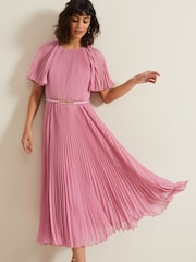 Phase Eight Pink Kathleen Pleated Plain Midi Dress - Image 3 of 6