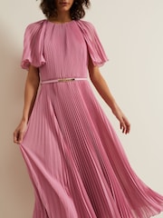 Phase Eight Pink Kathleen Pleated Plain Midi Dress - Image 5 of 6
