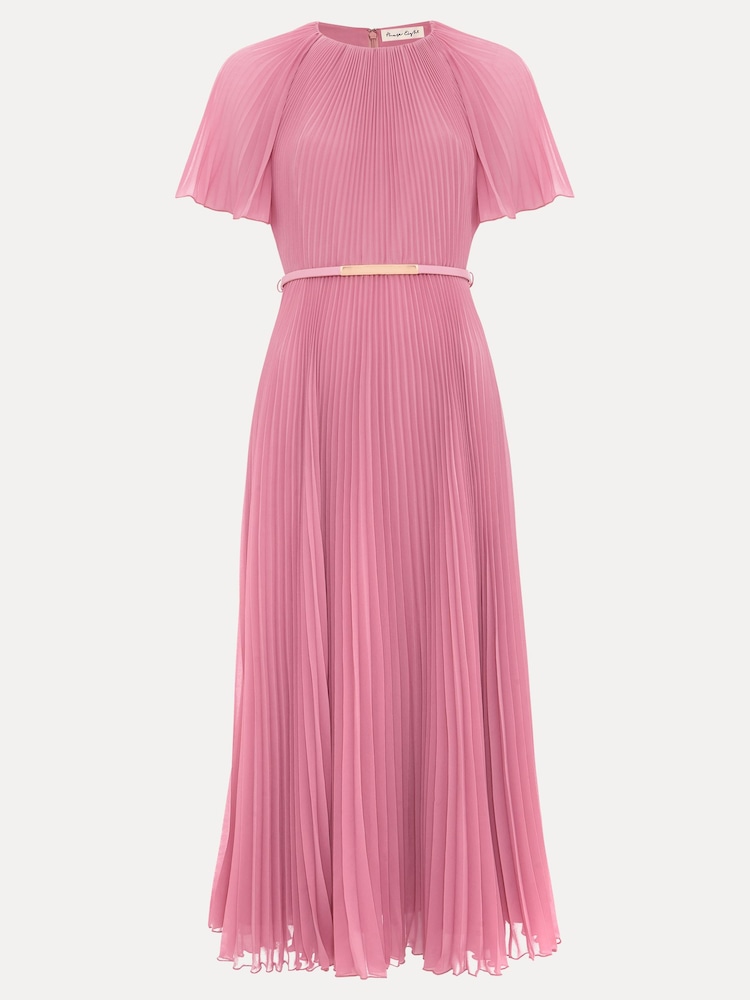Phase Eight Pink Kathleen Pleated Plain Midi Dress - Image 6 of 6