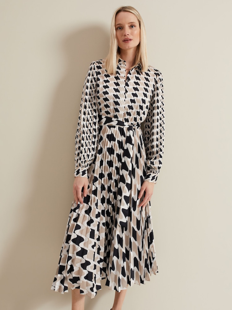 Phase Eight Black Phase Eight Lyric Geo Pleated Midi Black Dress - Image 1 of 7