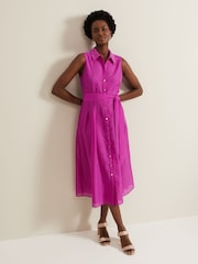 وردي - Phase Eight Pink Carey Sleeveless Check Midi Dress - صورة 1 من 6